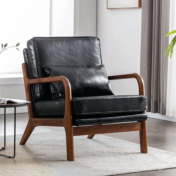 Deolme Mid Century Modern Accent Chair Living Room- Comfy Solid Wood Arm Chair by Deolme