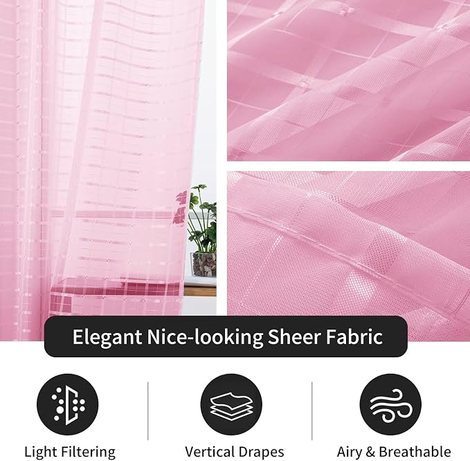 SpaceDresser Check Sheer Curtains 63 Inches 2 Panels Set, Rod Pocket Plaid - Image 5
