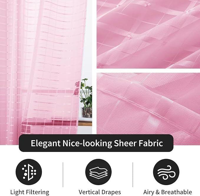 SpaceDresser Check Sheer Curtains 45 Inches 2 Panels Set, Rod Pocket Plaid - Image 5