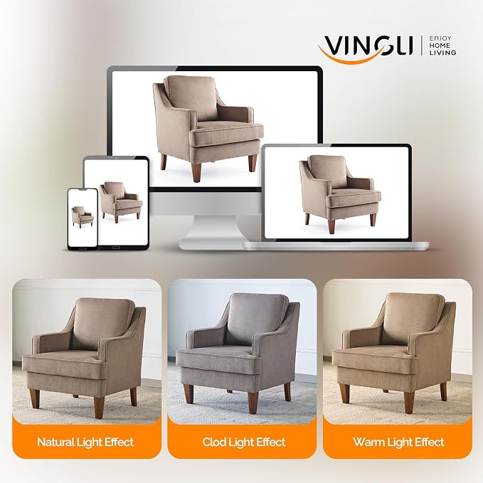 VINGLI Light Brown Mid-Century Accent Chairs Set of 2, Upholstered Armchair - Image 9