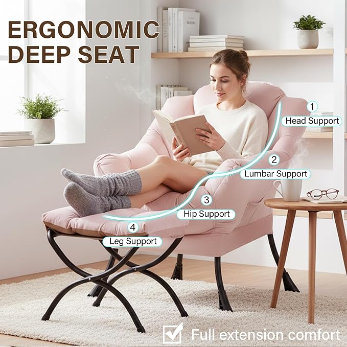 Welnow Lazy Chair with Ottoman, Modern Accent Chair with Armrests and a Side - Image 7