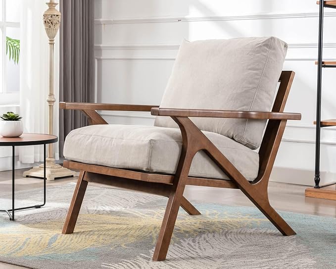 HNY Mid Century Chair, Faux Leather Upholstered Accent Armchair by HNY