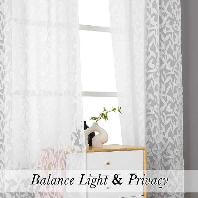 Lecloud Leia White Sheer Curtains 63 Inch Length 2 Panels, Rustic Light - Image 2
