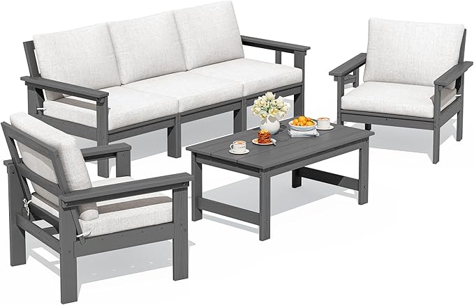 SERWALL HDPE Patio Conversation Set, 6-piece Sectional Outdoor Furniture Set by SERWALL