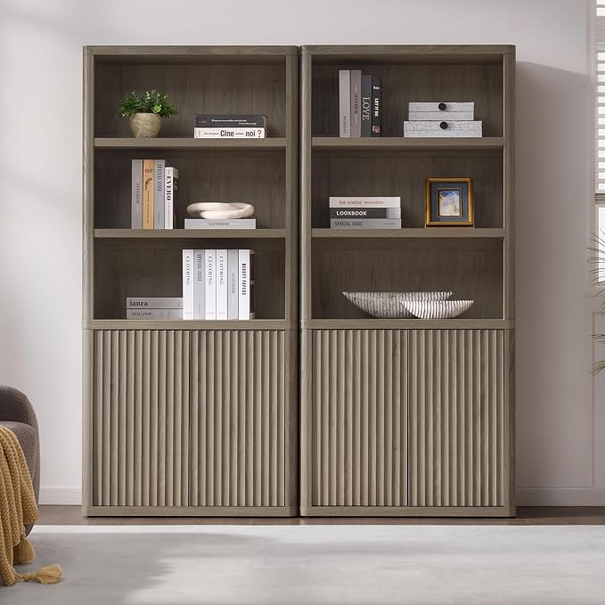 SICOTAS Book Shelf with Doors 71" Tall 6 Tier Bookshelf with Adjustable Shelves by SICOTAS