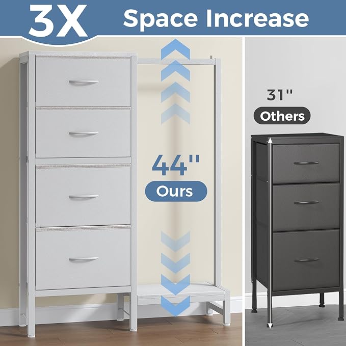 DUMOS Dresser with Hanging Rack, 4-in-1 White Fabric Dresser - Image 4