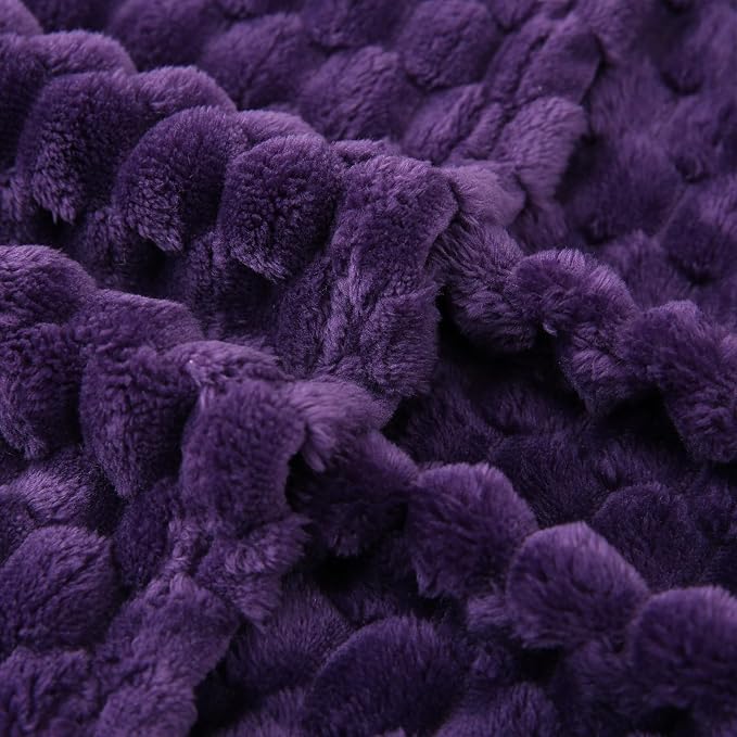 Puncuntex Deep Purple Throw Blanket 90"×90" inches Fuzzy 3D Jacquard Decorative - Image 6
