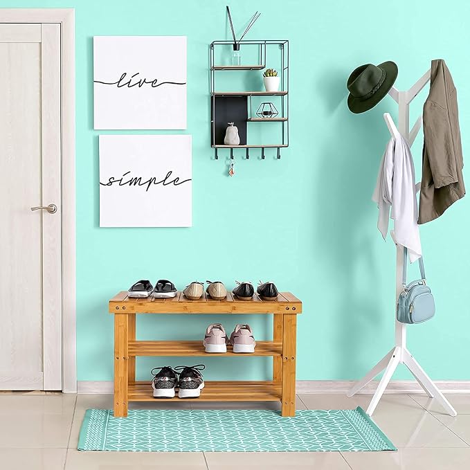 Purawood Bamboo 3 Tier Shoe Rack Bench, Premium Shoe Organizer or Entryway Bench - Image 4