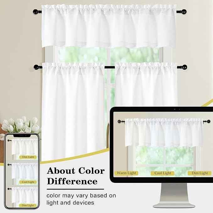 Valances for Windows, Light Filtering Faux Linen Textured Small Short Valance - Image 8