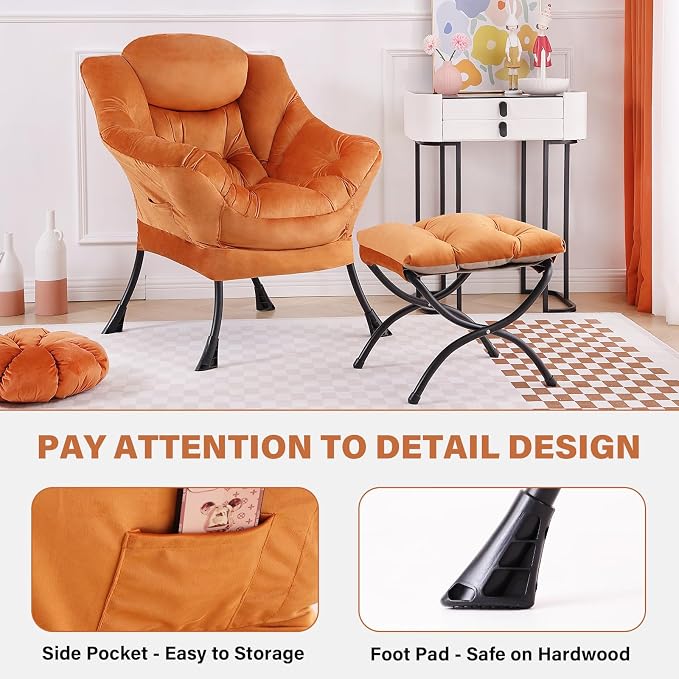 Tiita Lazy Chair with Ottoman, Comfy Leisure Sofa Reading Chair with Footrest - Image 5