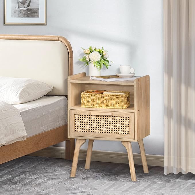 Lerliuo Rattan Nightstands Set of 2, Boho Side Table - Image 8
