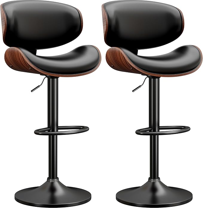 YaFiti Bar Stools Modern PU Leather Adjustable Swivel Barstools, Kitchen - Image 3