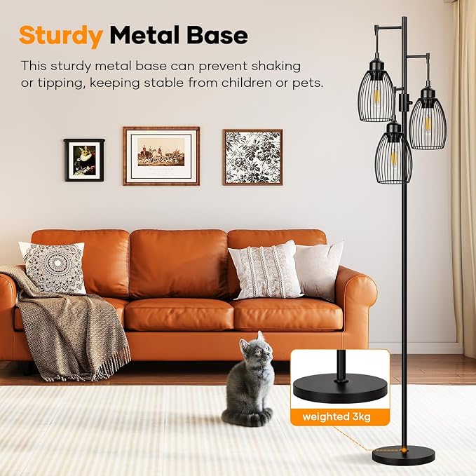Dimmable Floor Lamp, 3 x 800LM LED Edison Bulbs Included, Farmhouse Industrial - Image 5
