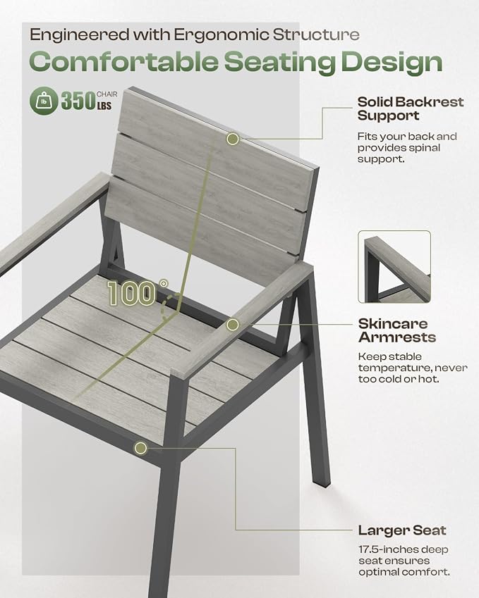Outdoor Dining Set for 6, Aluminum Patio Table and Chairs Set - Image 3