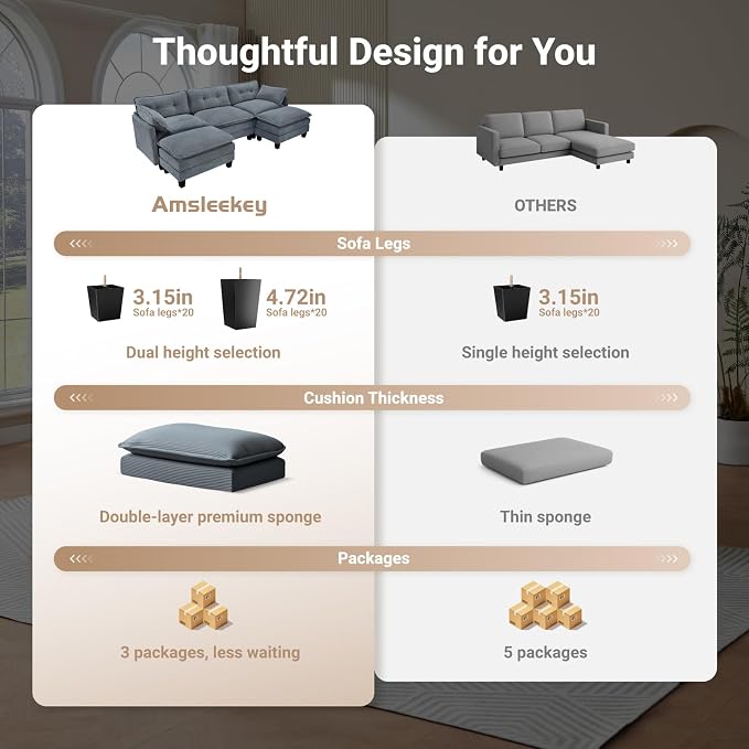 Amsleekey Modular Sectional Sofa, 111.5" U-Shaped Corduroy Comfy Sectional - Image 3