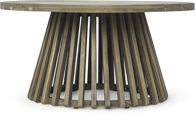 Merax Patio Outdoor Acacia Wood Round Coffee Table - Image 5