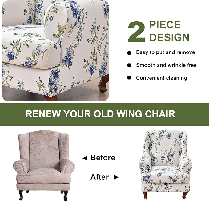HAOYONG Wing Chair Slipcovers Elastic Printed Wingback Chair Covers 2 Pieces - Image 7