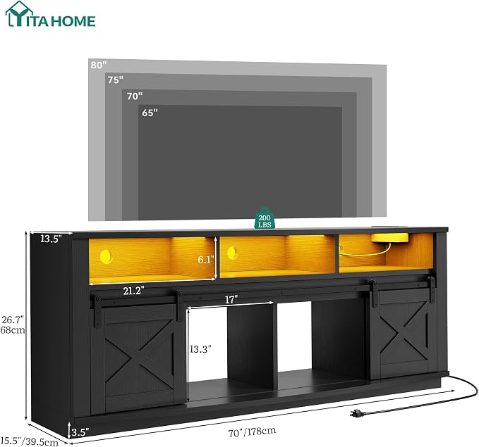 YITAHOME TV Stand for 75/80 Inch TV, Media Furniture TV Table - Image 2