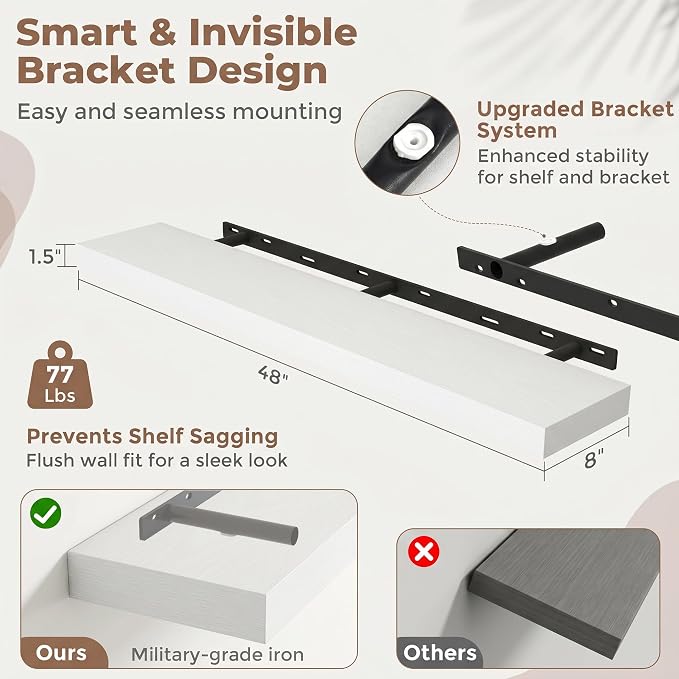 FLYJOE Floating Shelves for Wall, 48 Inch Floating Shelves Set of 2, Kitchen - Image 2