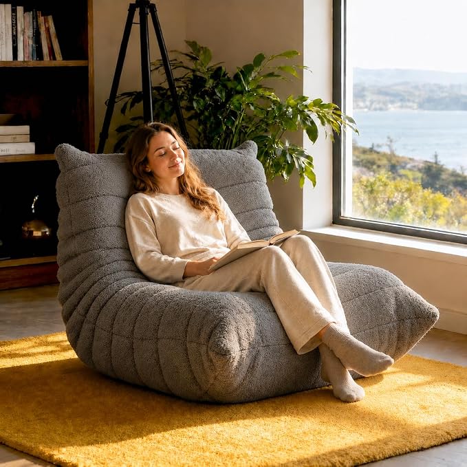 Giant Bean Bag Chair for Adults, Comfy Chair for Bedroom, Memory Foam Chair by KAPEETOO