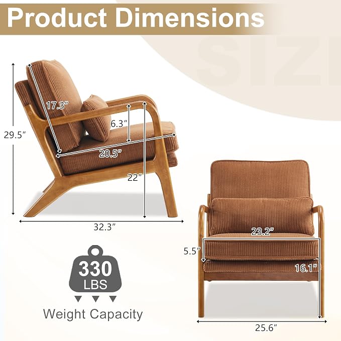 Karl home Mid-Century Modern Accent Chair, Living Room Chairs - Image 2