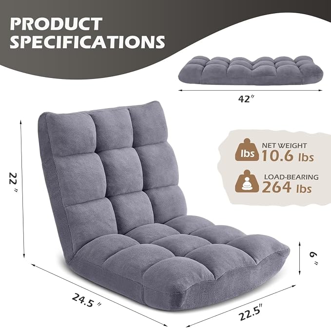 Folding Floor Gaming Chair 14-Poistion Cushioned Adjustable Floor Lazy Sofa - Image 3