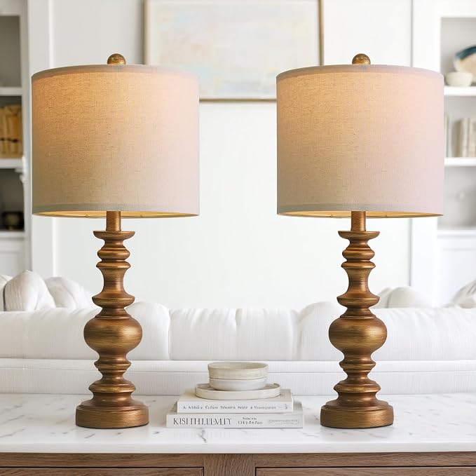 BOBOMOMO 24" Traditional Lamps Set of 2 – Antique Gold Bedside Lamps - Image 8