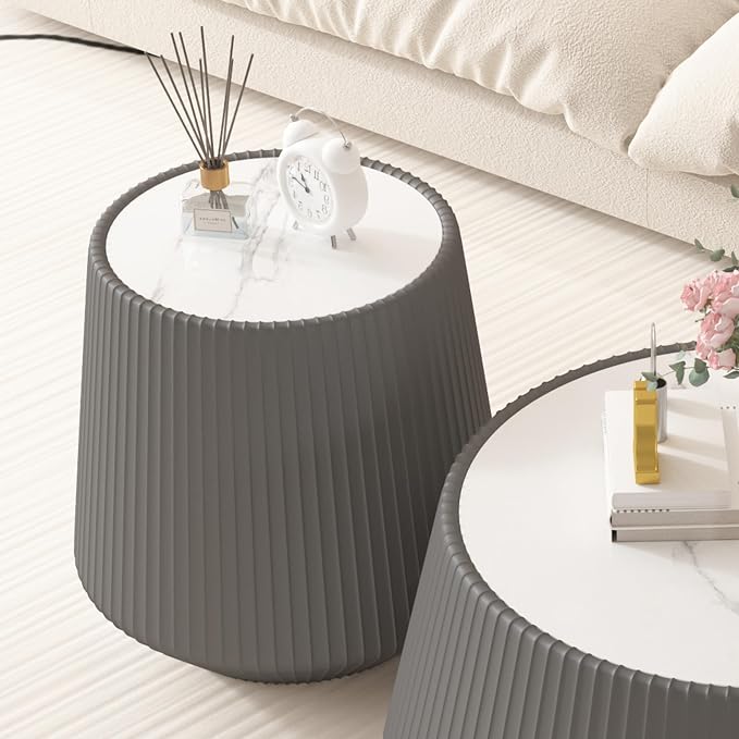 19.68" Round Marble End Table, Modern Cup Shaped Side Table - Image 7