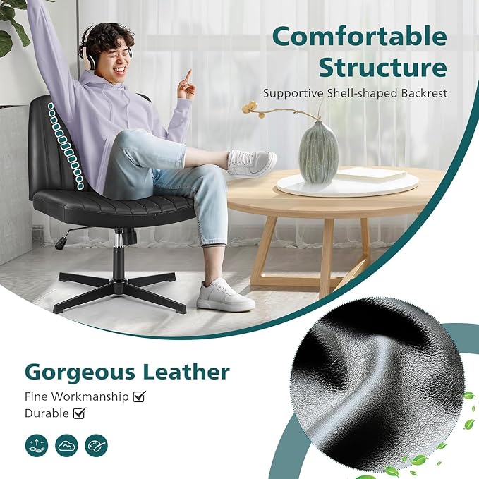 OLIXIS Criss Cross Legged Chairs Armless No Wheels Wide Seat Height Adjustable - Image 5