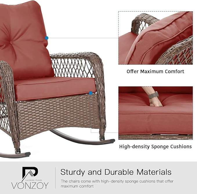 Patio Furniture Set 3 Pieces, Rocking Bistro Set - Image 5