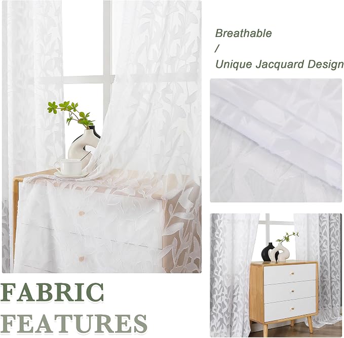 Lecloud Leia Living Room Sheer White Curtains 72 Inches Long, Light Filtering - Image 9