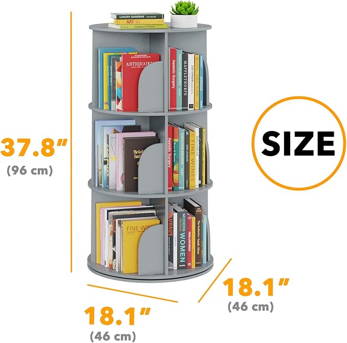 SpaceAid 3 Tier Rotating Bookshelf Tower, Spinning Bookcase Lazy Susan - Image 2