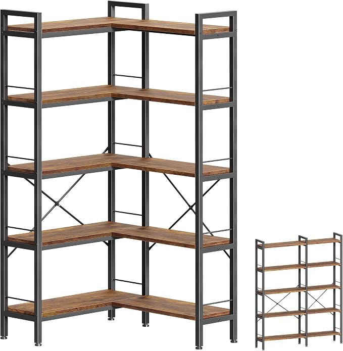Huuger 5 Tier Bookshelf, L Shaped Corner Bookshelf by Huuger
