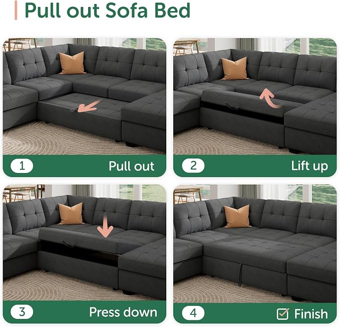 HONBAY Sectional Sleeper Sofa Pull Out Bed - Image 6