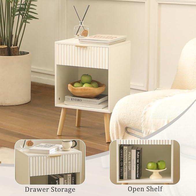Fultyle White Nightstand, Modern Bedside Table - Image 5