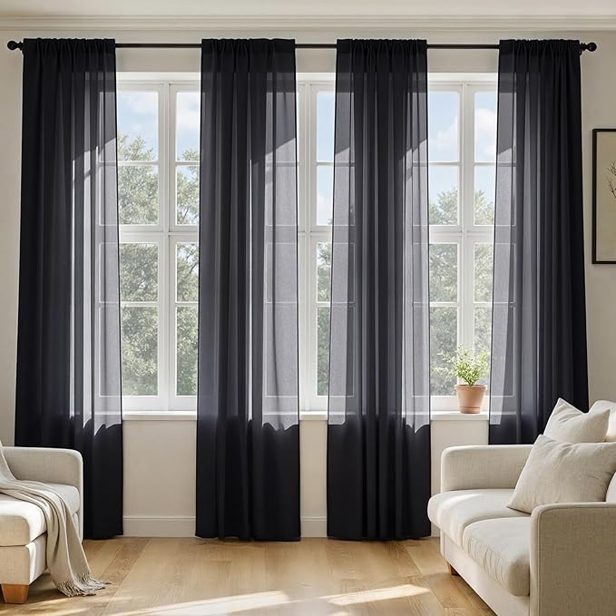 MIULEE Black Sheer Curtains 108 Inches Long, 4 Panels Set, Light Filtering by MIULEE