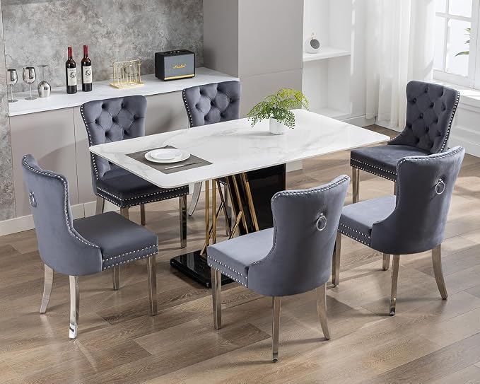 KCC Velvet Dining Chairs Set of 2, Upholstered High-end Tufted Dining Room Chair - Image 8