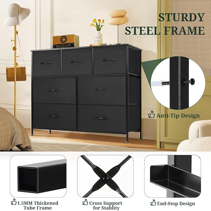 7-Drawer Dresser for Bedroom, Anti-Tip Wide Storage Organizer Fabric Chest of - Image 4