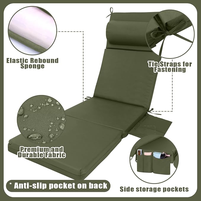 Wenqik 2 Pcs Outdoor Chaise Lounge Cushion - Image 2