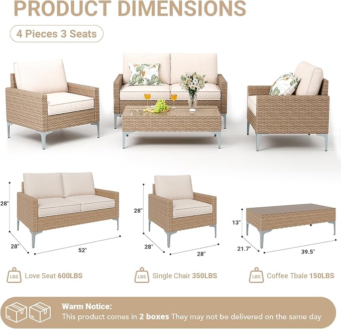 Jing's Villa 4-Piece Outdoor Sectional Sofa Set, All-Weather Wicker Patio - Image 2
