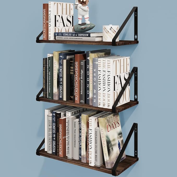 BAMEOS Floating Shelves Rustic Wood Wall Shelf, Small Bookshelf - Image 8