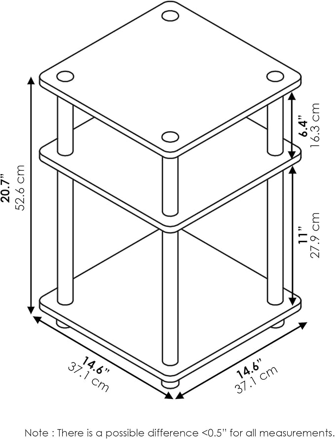 Furinno TURN-N-TUBE Side Table, 3-Tier Square Modern End Table, Open Shelves - Image 3