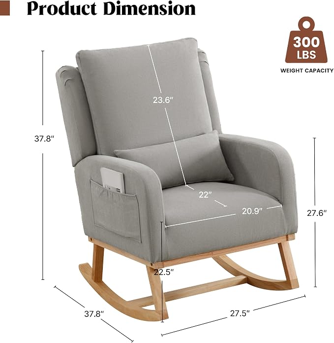 HCHAIRH Rocking Chair Nursery, Upholstered Fabric Nursing Rocking Chairs - Image 2