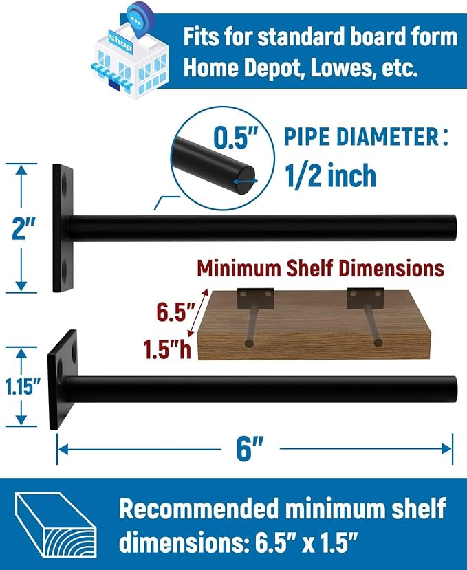 LEOPO 6-Pack 6 inch Floating Shelf Brackets, Hidden Shelf Bracket - Image 3