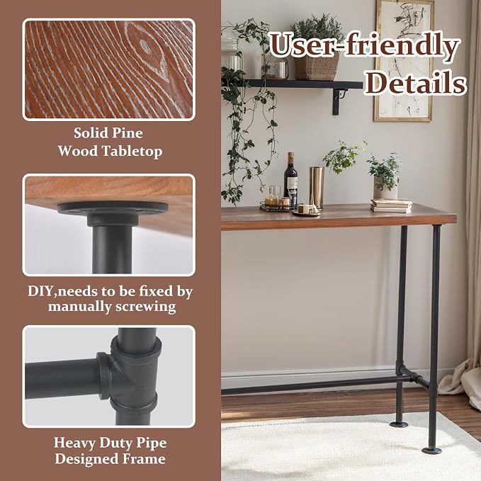 Industrial 41.3inch Height Bar Table Vintage Pipe Design Bistro Table Rustic - Image 7