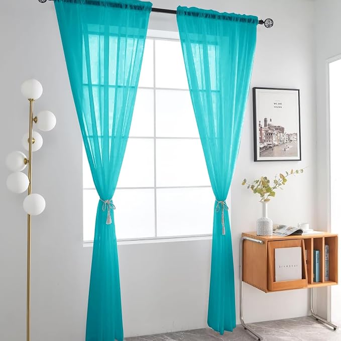 SpaceDresser Sheer Voile Window Treatment Rod Pocket Curtain Panels - Image 2