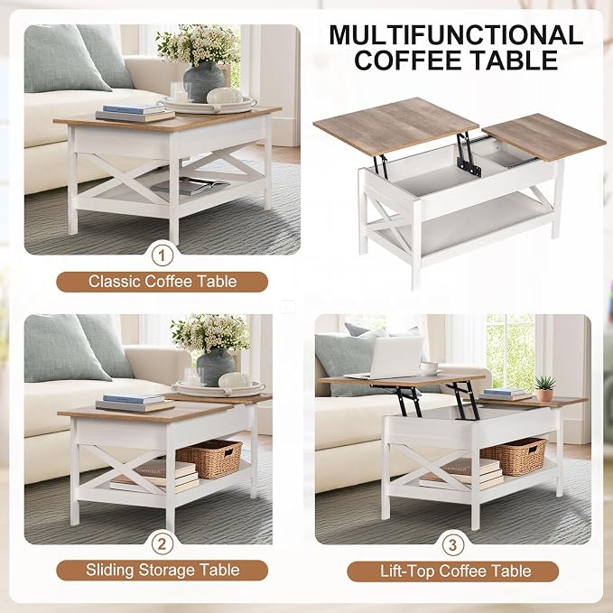 Lift Top Coffee Table with Storage, Small Coffee Table with Hidden Compartment - Image 6