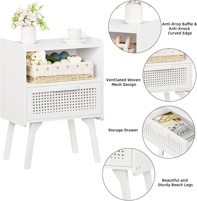 Lerliuo Rattan Nightstand, Side Table - Image 8