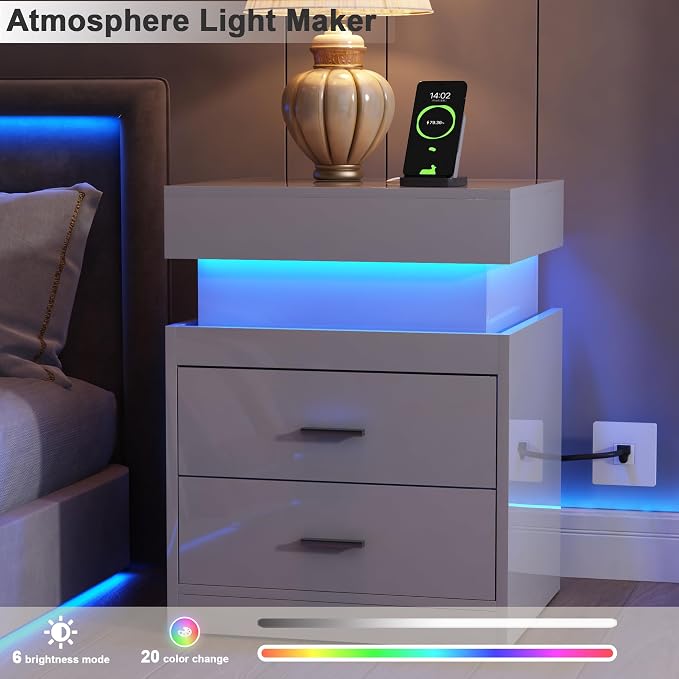 ChooChoo LED Nightstand with Charging Station, Smart Night Stand with Sliding - Image 4