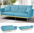 70” Velvet Futon Sofa Bed with 2 Pillows and Adjustable Armrests, Convertible by ACMEASE